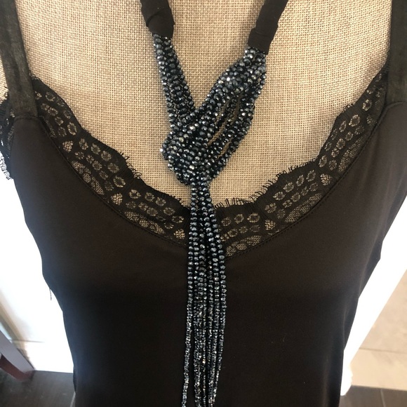 Black/Gunmetal Crystal W/Black Suede Lariat Statement Necklace-Boutique - Picture 8 of 8